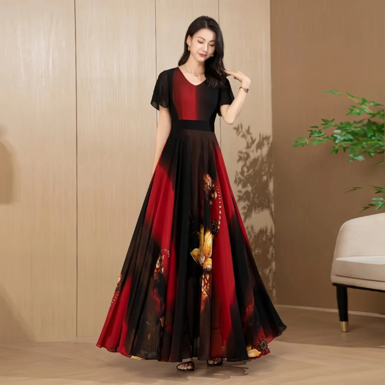 Dress Evening Dresses new Long Dresses Chiffon Dress Female Gentle Wind Summer Covered Belly Long Skirt Big Swing Skirt   Dress