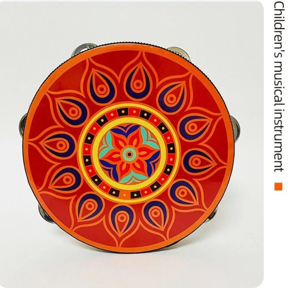 هدية خشبية فلوريت طبلة ذات يد النمط الصيني نمط الأزهار الدف Handbell صف واحد 8 بوصة أداة قرع الموسيقى للأطفال
