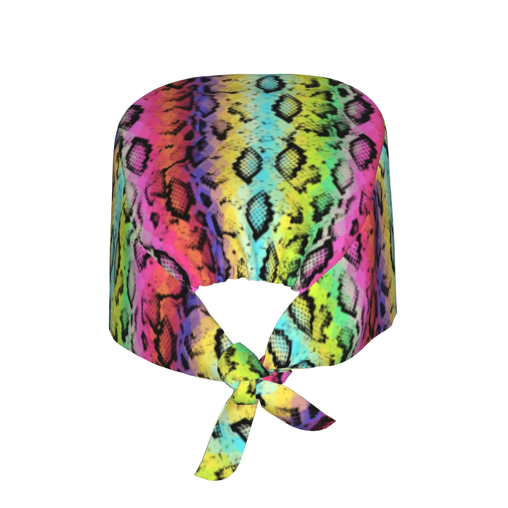 Adjustable Snake Skin Colored Rhombus Working Hat Black Rainbow Blue Green Purple Pink Scrub Caps Scrub Nursing Doctor Surgeon
