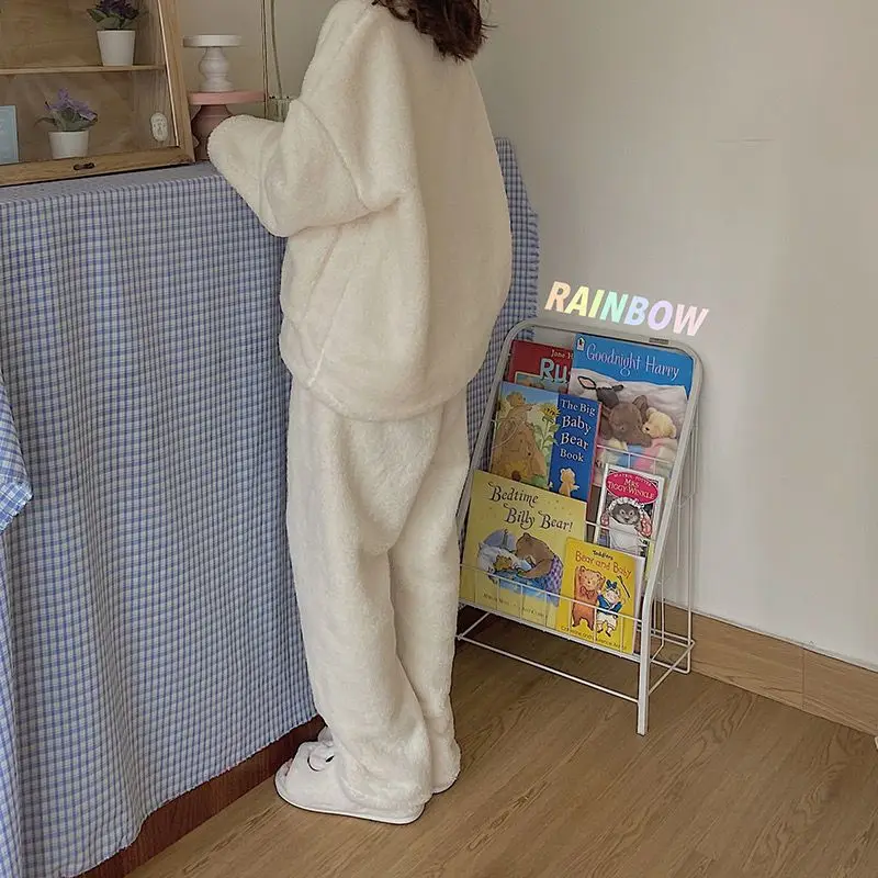 

Pj Set Woman Autumn Winter Coral Fleece Pajamas Thicken Flannel Keep Warm Sleepwear Suit Gentle Wearable As Outerwear Homewear