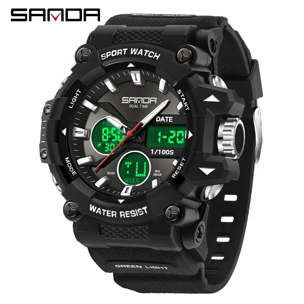 SANDA Men\'s Sports Watch for Men Women Quartz Digital Dual Display Watches Shock Water Resistant Camping GYM Wristwatch 12M6225