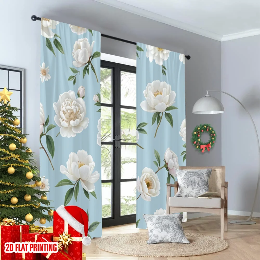 2 قطعة 2D ستارة الطباعة المسطحة الأزهار الفاوانيا فروع الرقمية المطبوعة البوليستر الستائر احتفالية الستائر استخدام لستائر لغرفة النوم #4