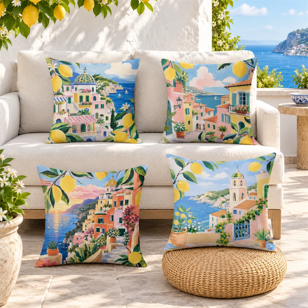 Italian Lemon Mediterranean Citrus Cushion Cover Soft Short Plush Pillow Cases Hidden Zipper Sofa Bedroom Home Decor Gift