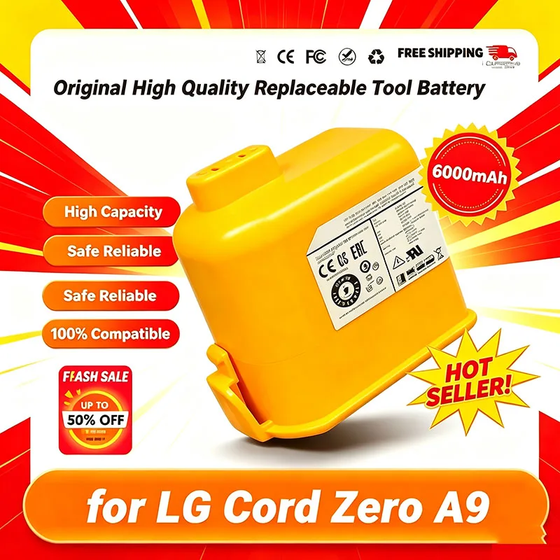 4000mAh / 6000mAh for LG CordZero A9/A9 Plus Vacuum Cleaner Battery, Original universal for Home LG Vacuum Cleaner A9