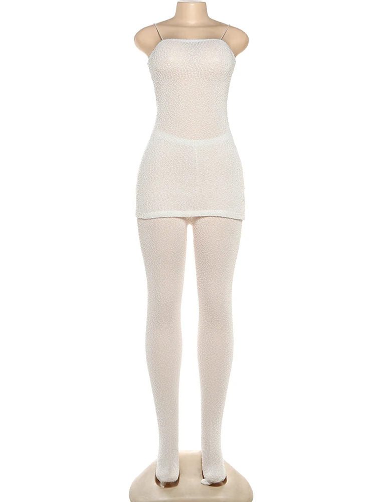 Nibber 2 Piece Set Fashion See Through Woman Low-Neck Backless Camisole Tops+Skinny Peach Hip Long Pants Street Sexy Outfits