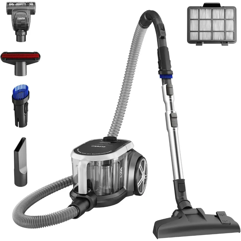 

Bagless Canister Vacuum Cleaner, Lightweight Vac for Carpets and Hard Floors, Silver with Black