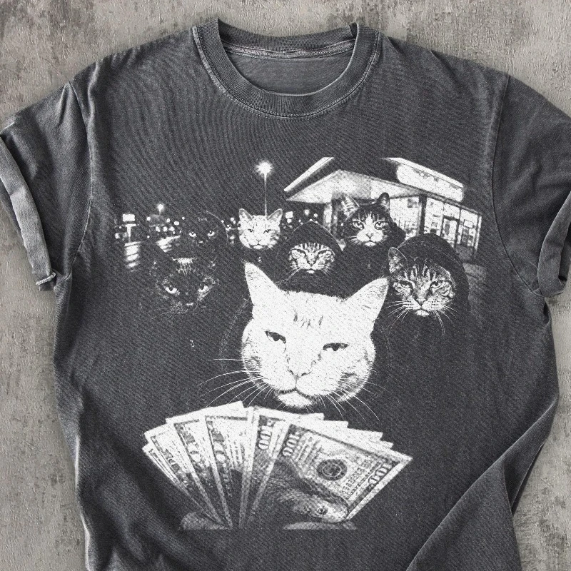 Funny Gang of Cats Money Spread Shirt, Street Cat Crew Graphic Tee, Cool Cat Meme T-Shirt, Urban Cat Lover Gift
