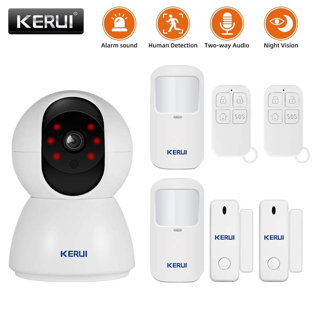 

KERUI Wi-Fi сигнализация IP-камера Беспроводная система безопасности для умного дома Телефонное приложение Оповещение 2 в 1, датчик двери, окна, детектор движения