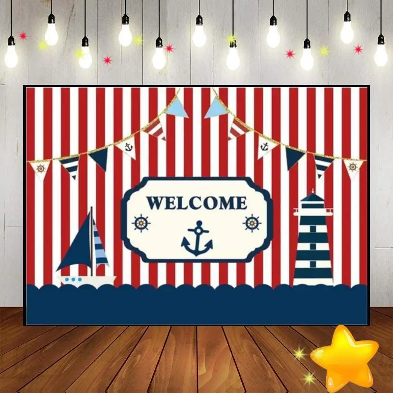 Nautical Rudder Photography Backdrops Wooden Splint Board Background Birthday Decoration Sailing Baby Shower Newborn Sailor