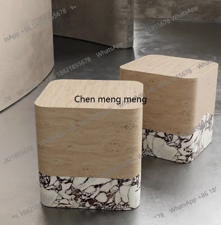 

Natural Square Pillar Travertine Plinth Home Decor for Living Room Furniture Custom Modern Marble Cube Side Table