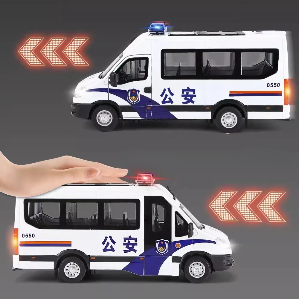 1:24 IVECO Politieauto Hoge Simulatie Diecast Metaallegering Model auto Geluid Licht Trek Collectie Kinderen Speelgoed Geschenken