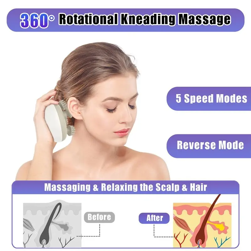 Massage de tête anti-Stress relaxant avec 8 griffes de Massage, électrique, outil de Massage du cuir chevelu Portable, conception étanche