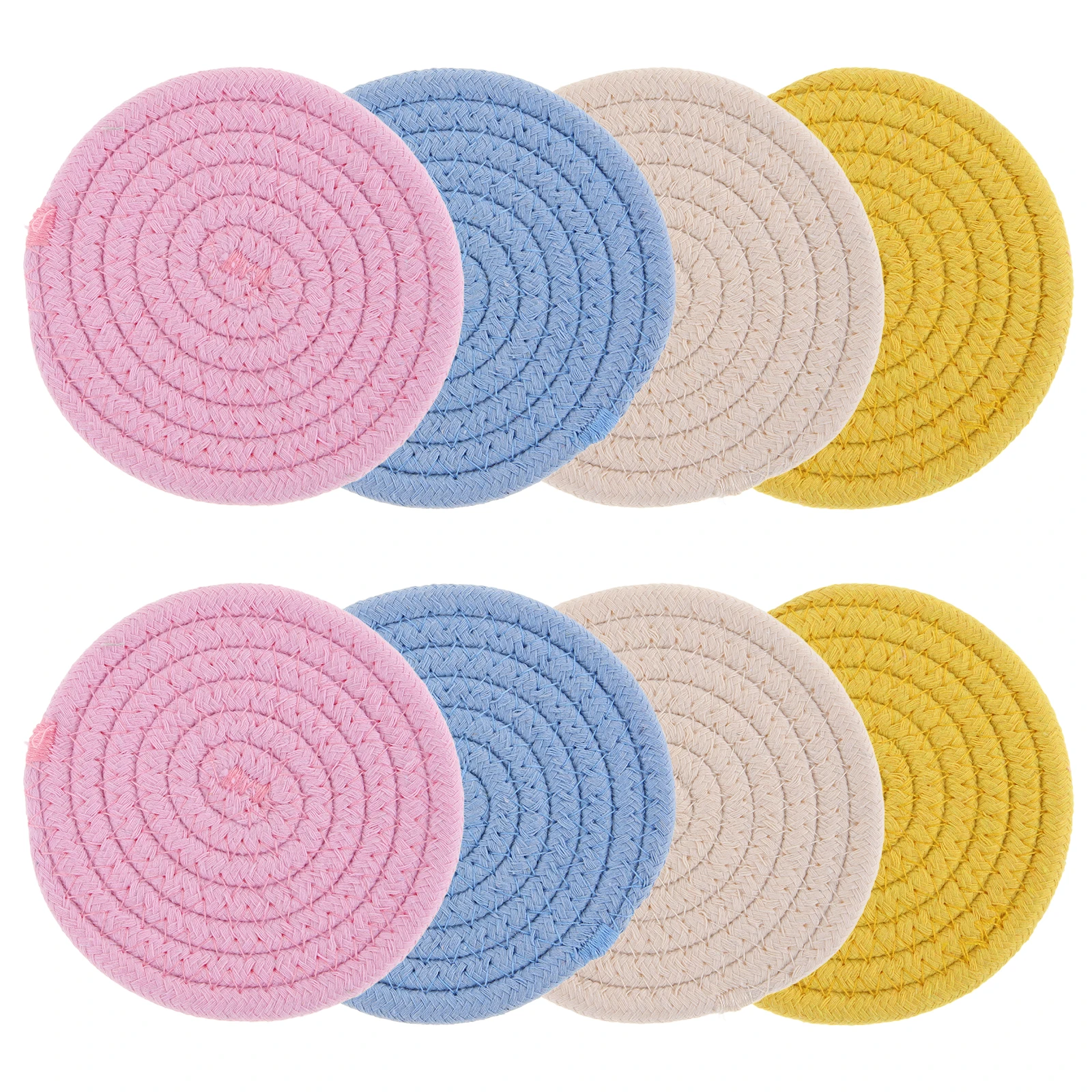 

8 Pcs Insulated Placemat 11cm Cotton Rope Heat Resistant Table Pad for Dining Kitchen Decor Pink Yellow Beige Blue