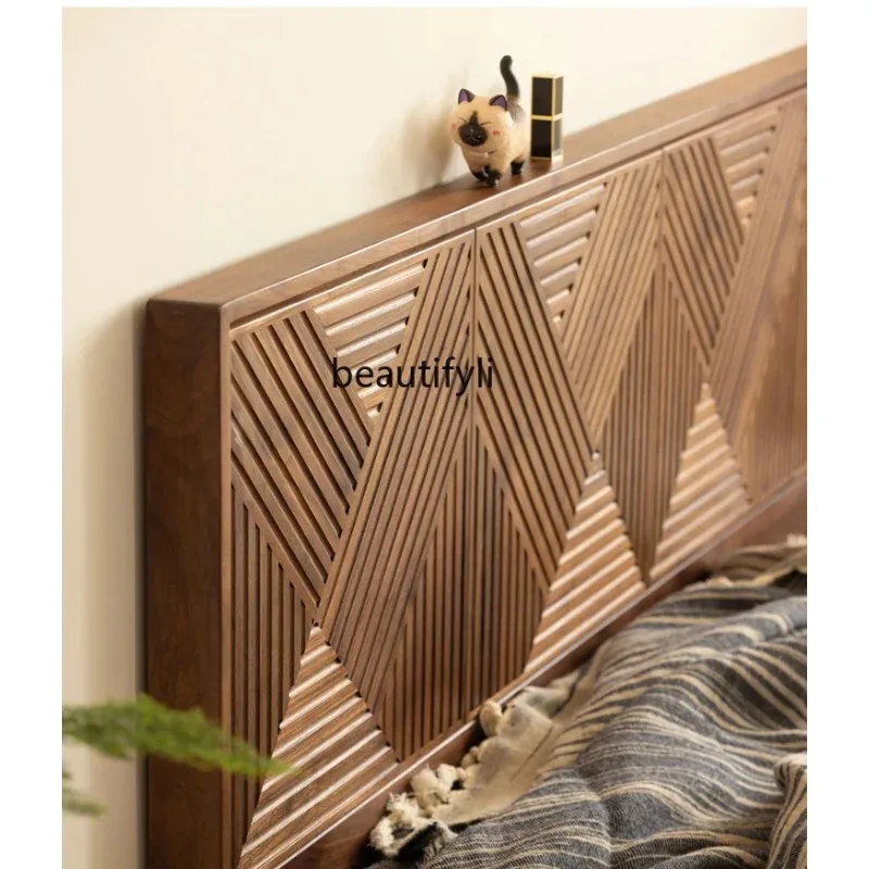 QQ132 North American black walnut 1.5m solid wood bed American retro Nordic log 1.8m double bed
