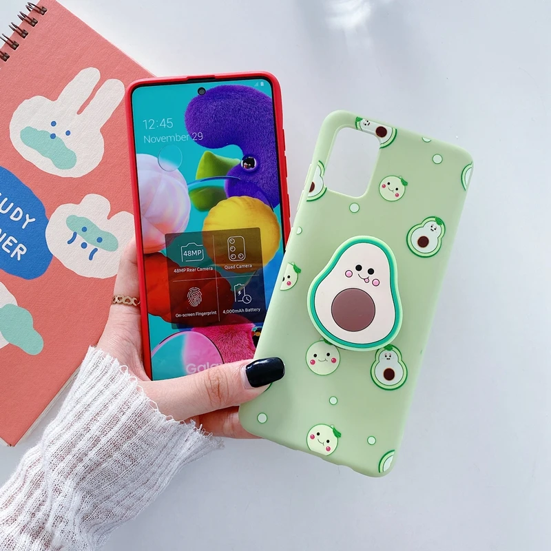 3D Cute Cartoon Phone Holder Case For Samsung Galaxy A32 A52 A72 A53 A73 A33 4G 5G A52s Cute Silicone Avocado Stand Grip Cover