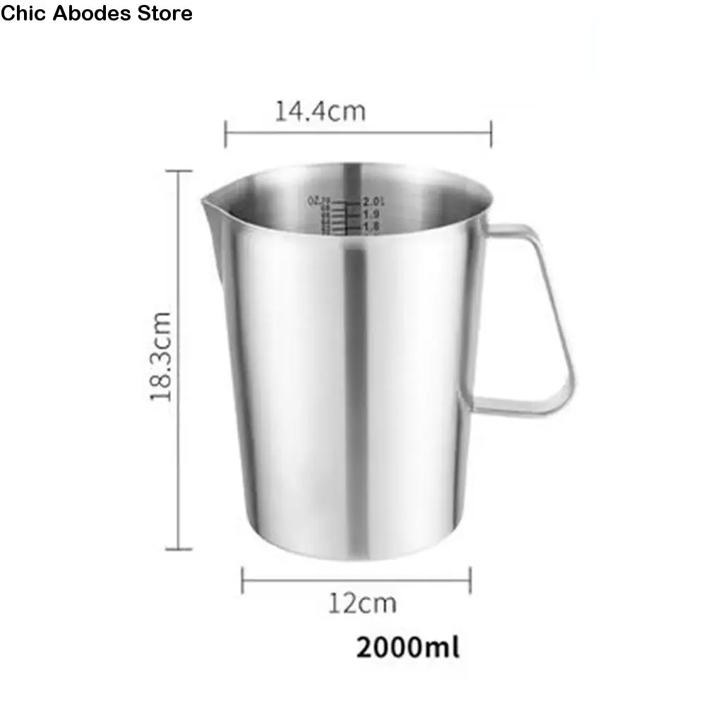 

500/1000/1500/2000ML Stainless Steel Cup with Scale Stainless Steel Graduated Cup Rust Proof with Handle Coffee Latte Cup