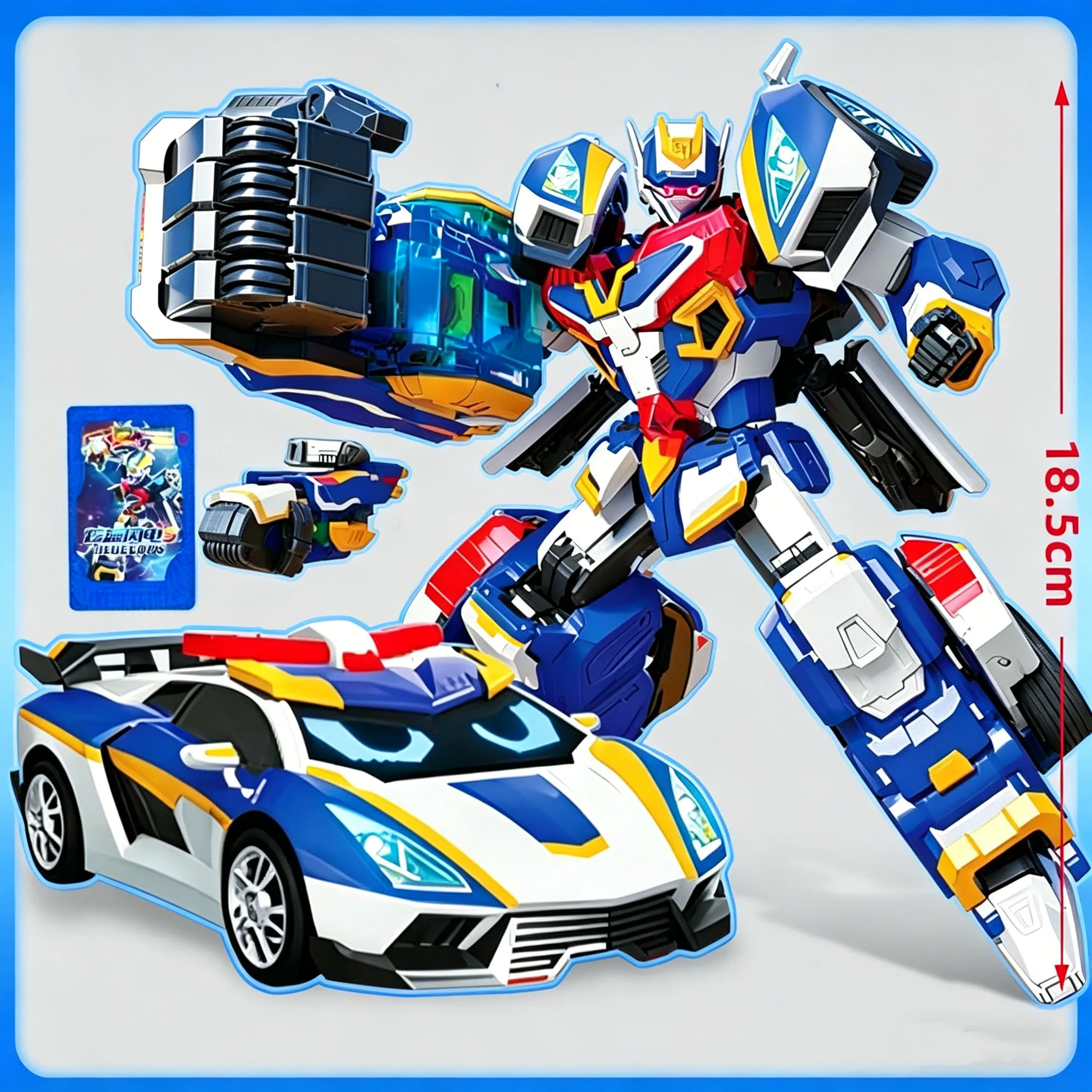 Metal Cardbot Blue Cop Trinity Rescue Robot Transformable SUV Camión Figura de Acción Modelo de Juguete para Regalo