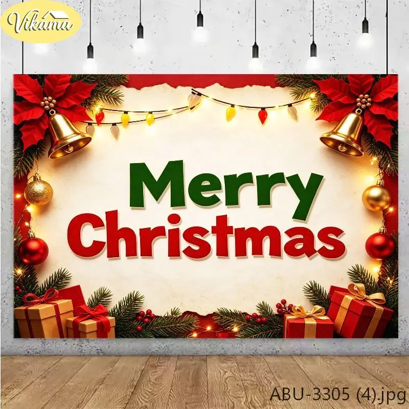 VIKAMA Wreath Garland Christmas Backdrop Tapestry Wall Hanging, Wall Art for Photo Studio Party Living Room Bedroom Home Decor