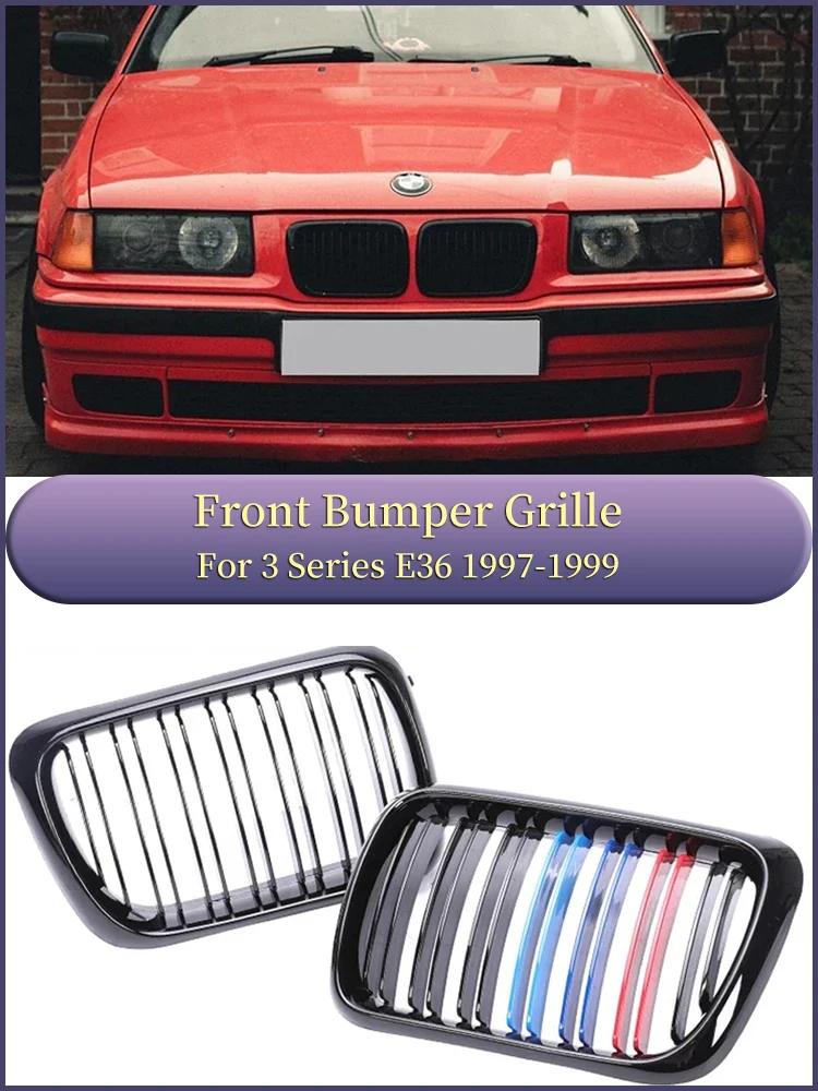 

For BMW 3 Series E36 1997-1999 Front Bumper Racing Grille Kidney Inside Facelift M Color Grills Cover 325i 320i 328i 318i