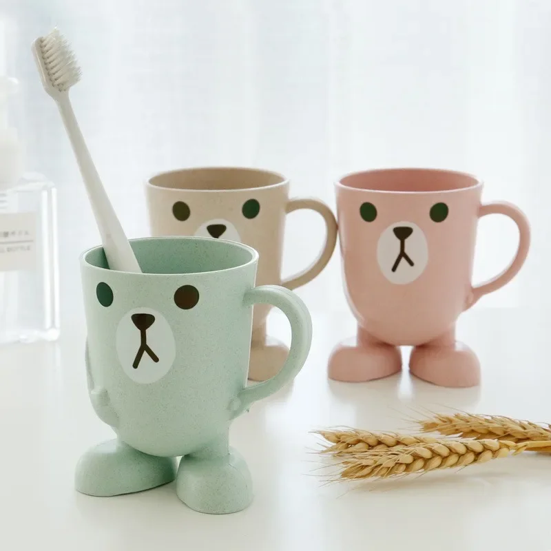 

Kids Toothbrush Cup Set Eco Wheat Straw Animal Design Portable Mouthwash Cup Holder for Bathroom Essentials