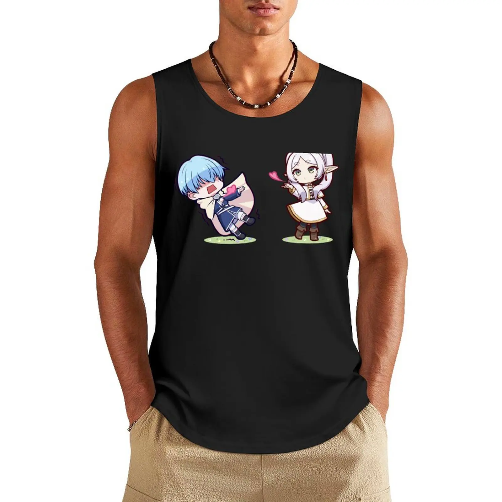 

Frieren and Himmel - Flying Kiss Tank Top Men's clothing Sleeveless men T-shirt male sleeveless