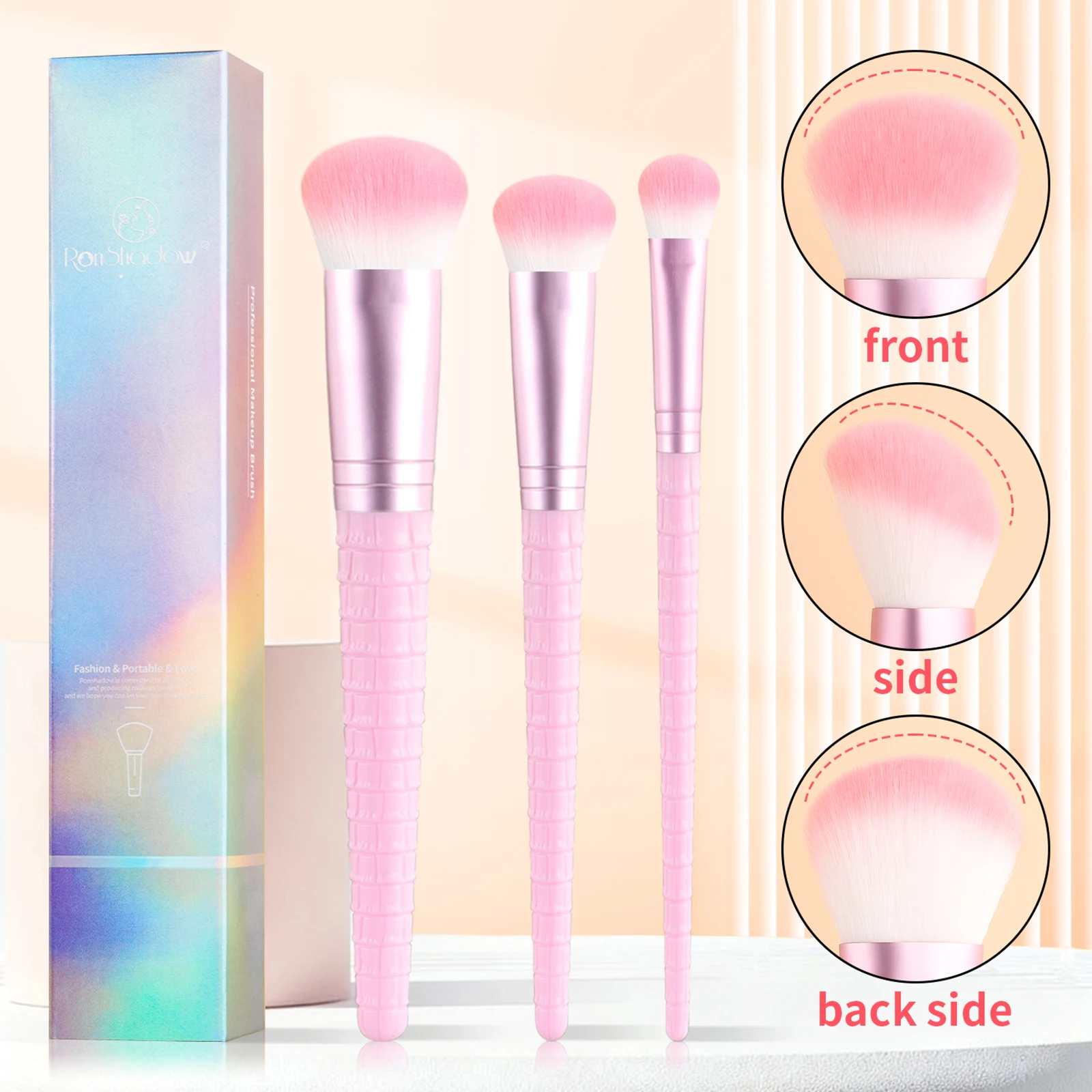 3Pcs Angled Makeup Brush Set With Gift Box, Angled Foundation Powder Blush Brushes, Portable Tools for Daily Base Makeup