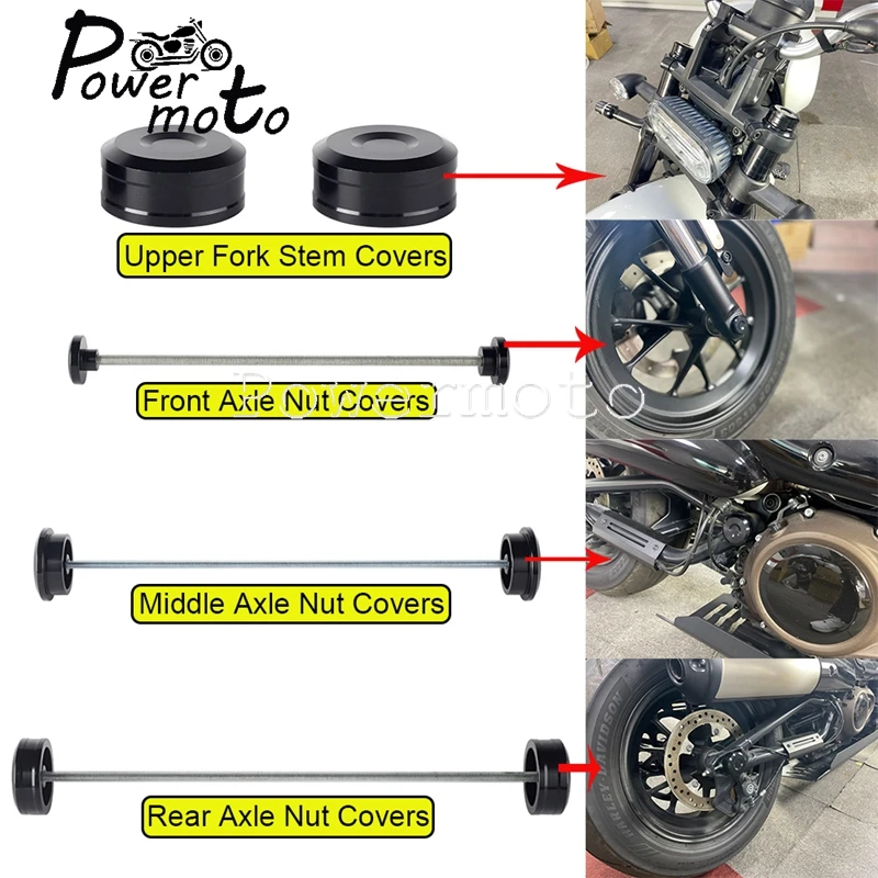 

Upper Fork Stem Bolt Cover Motorcycle Front Rear Wheel Shaft Cap Middle Axle Nut Covers For Sportster S RH1250S RH1250 S 21-24
