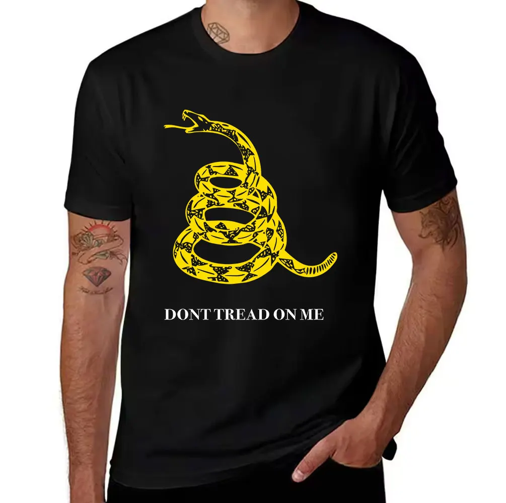 Men's 100% Cotton T-Shirt, Yellow Rattlesnake Graphic Print, Casual Crew Neck Short Sleeve Tees for Daily Wear