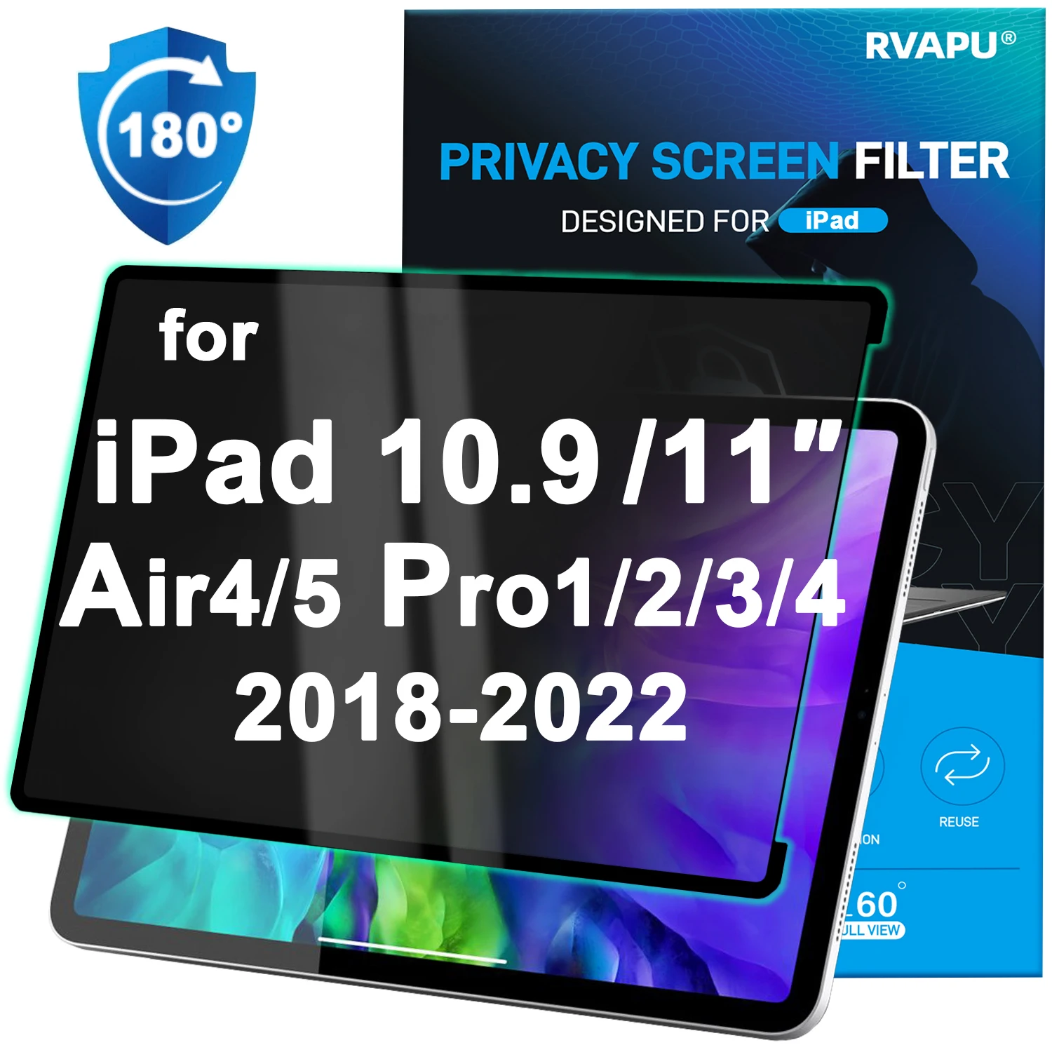 

180° Removable Anti-Spy Privacy Screen Protector for IPad Air Pro 5/6/7/8/9/10th 10.5 11 12.9 Inch Anti-peep/Scratch/Shock Film