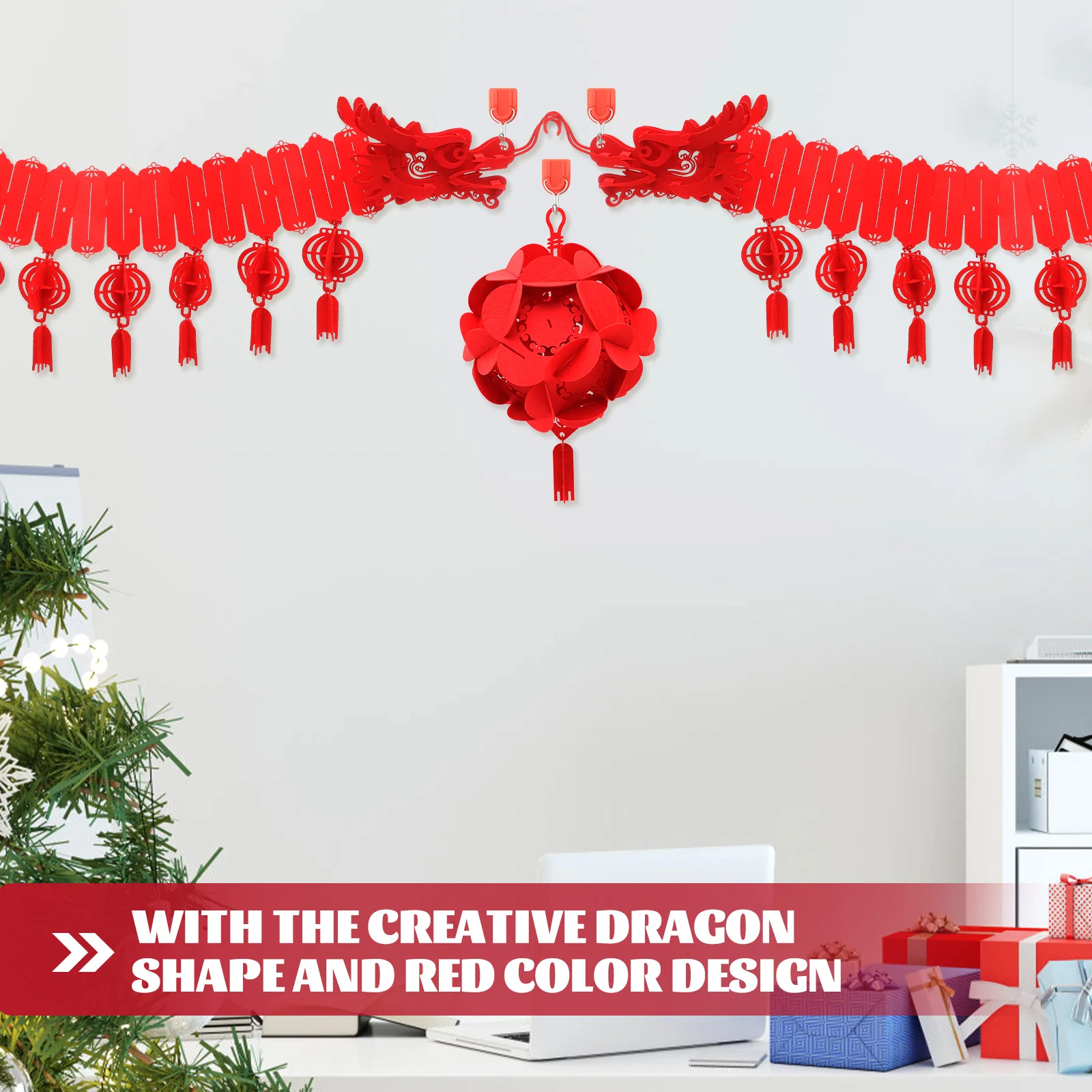 

1Set Spring Festival Dragon Garland Hanging Ornament Non-Woven Fabric Decorative Pendant for Indoor Outdoor New Year Celebration