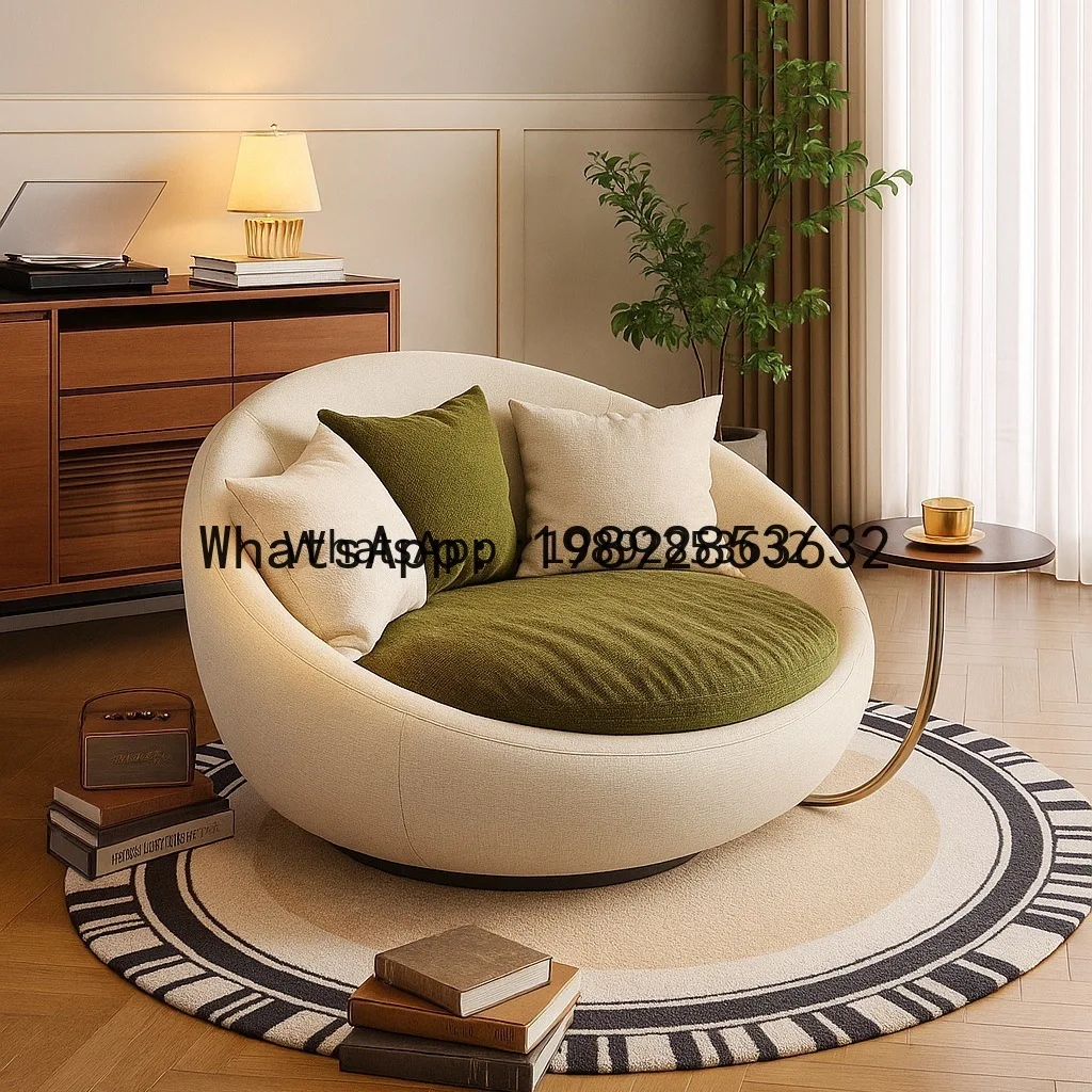 Z1 Modern Single Sofa Chair Living Room Balcony Study Retro Eggshell Sofa Rotatable Recliner