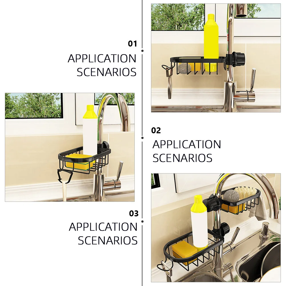 Faucet Mounted Sink Storage Rack Aluminium Waterproof Kitchen Organizer No Punch Installation Sponge Holder Cleaning Cloth