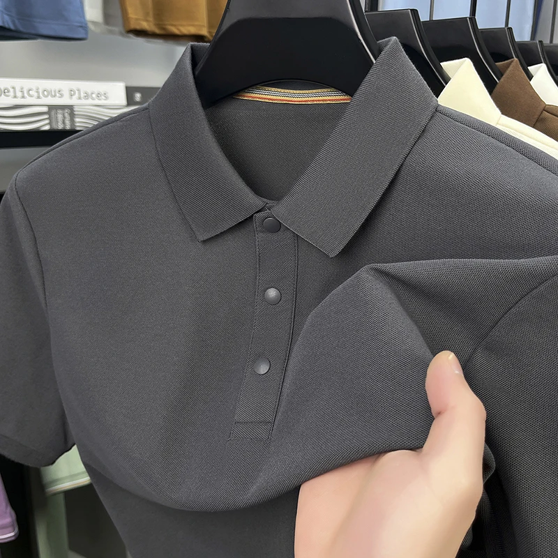 Men's Short Sleeved T-shirt Made of Pure Cotton with Silk Gloss and A New Loose and Thin Half Sleeved Solid Color Polo Shirt