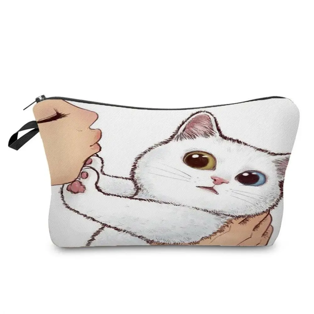 Cute Cat Kiss Printed Makeup Bag Pattern Practical Handheld Bag Environmentally Storage Bag Women