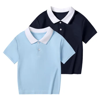 Kids Color-Block Lapel Polo Shirt 3 2/1 Piece Children's Summer Color Matching Lapel POLO Shirt Boy Casual Handsome Basic Short-sleeved Girl Joker Sweet Tennis Top 3
