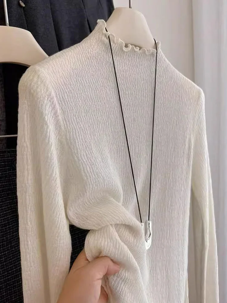 

Ele вязаный топ Long Sve Ne с рюшами, женский модный топ с уникальной текстурой, осень-зима, новый удобный корейский топ L...