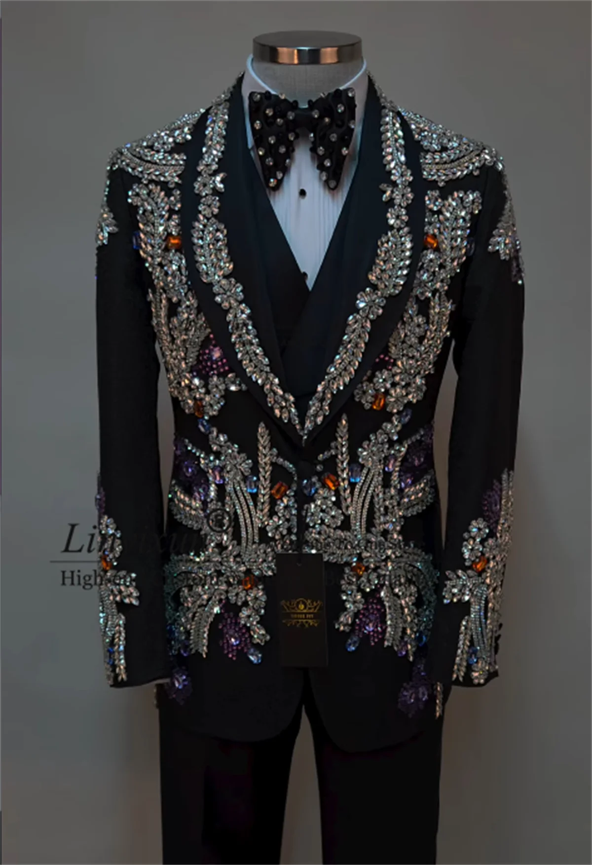 

Sparkly Rhinestone Beaded Tuxedos Men Suits 3 Pieces Formal Wedding Groom Party Male Blazers Slim Fit Ternos Completo Customized