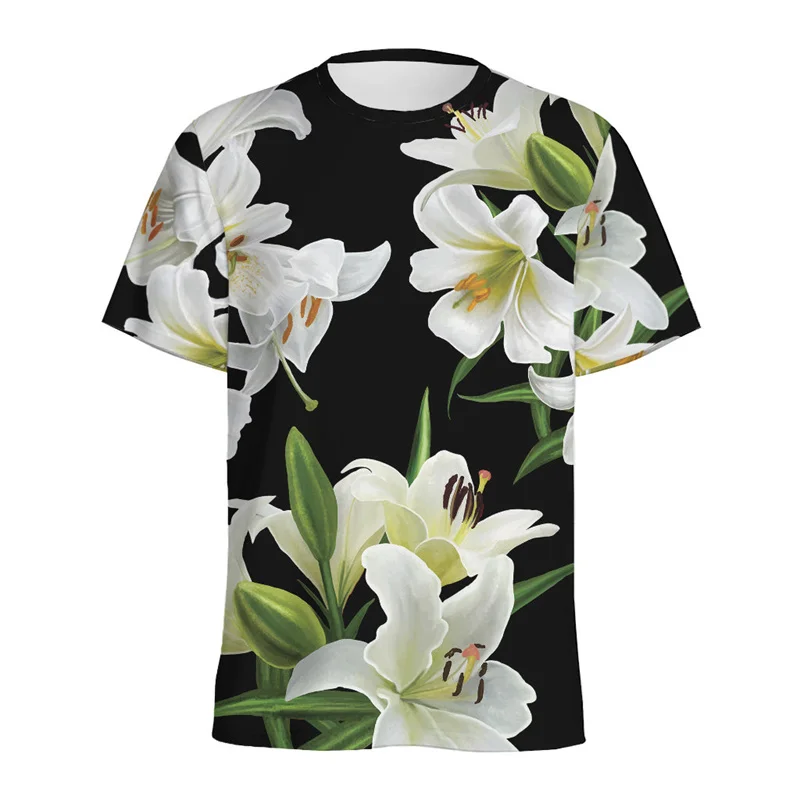 

Lily Floral Graphic T Shirts 3D Printed Flower T-shirt For Men Summer Street Short Sleeve Tops Women Kids Round Neck Tee Shirt