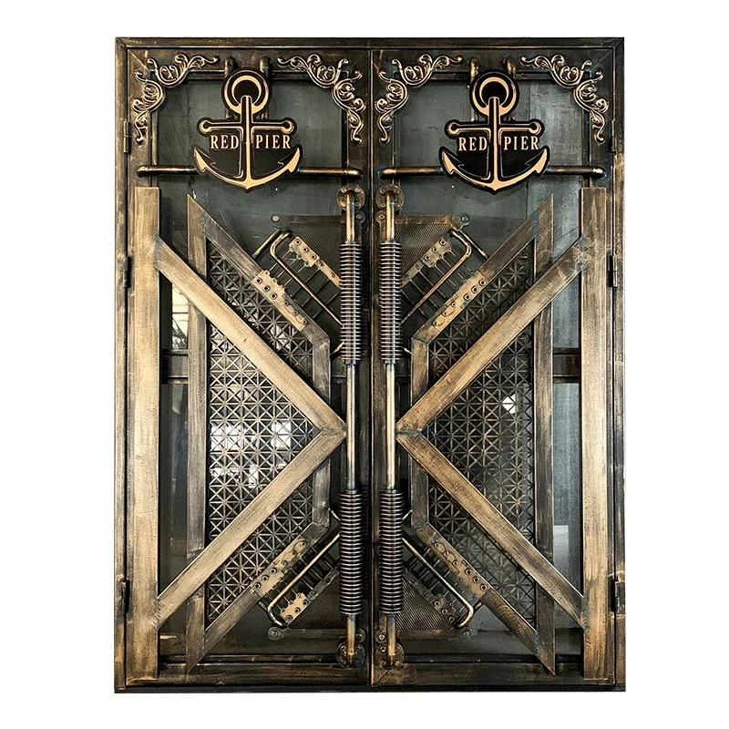 Hotel retro industrial style seafood barbecue restaurant angel theme creative carving metal door cafe bar carving metal crafts