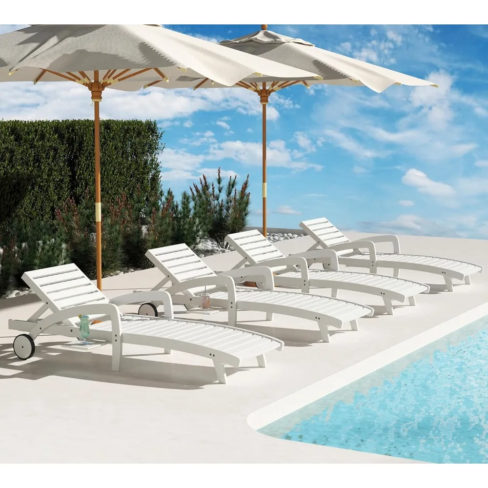 

Pool Chaise Lounge Chairs Set of 4, 5-Position Adjustable Outdoor Patio Lounge Chairs, Wood Reclining Chaise Lounger Chair