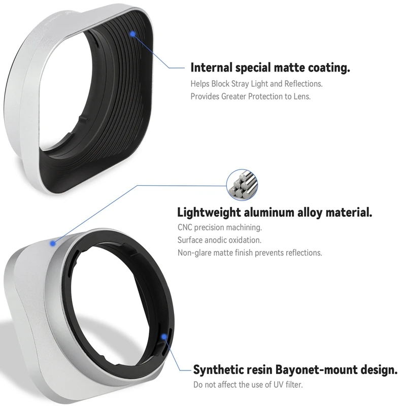 Haoge baioneta quadrado metal lente capa para fujifilm fuji fujinon xf 50mm f2 r wr lente prata LH-X50W, em xpro3 X-T50 xt5 X-T4