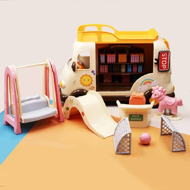 New Forest Animal Outdoor station wagon school bus Set DIY Simulation Furniture Girl Play House Toys kid birthday Gift