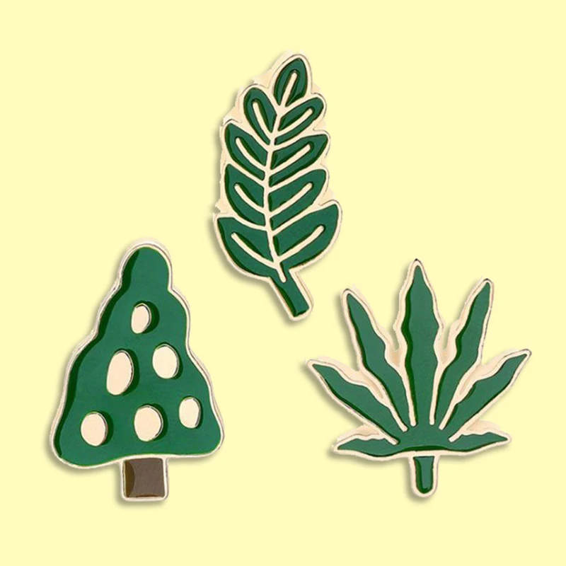 3 styles Leaves Enamel Pin Pine Maple Willow Brooch Backpack Clothes Lapel Tree Jewelry Gift for Friends