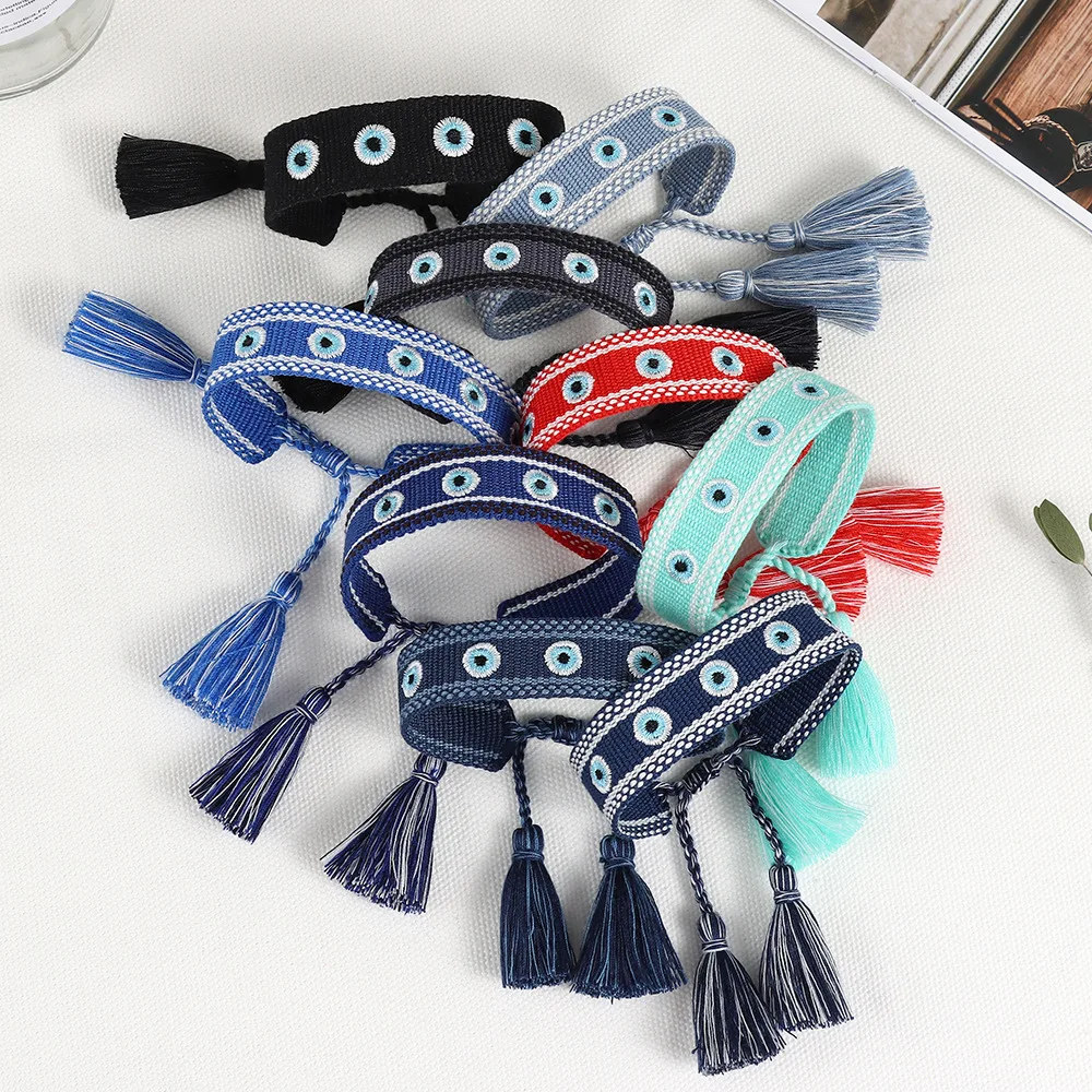 Evil Devil's Eyes Woven Bracelets Knit Fabric Wrap hand Bracelets For Women Jewelry Sets Woman accesories