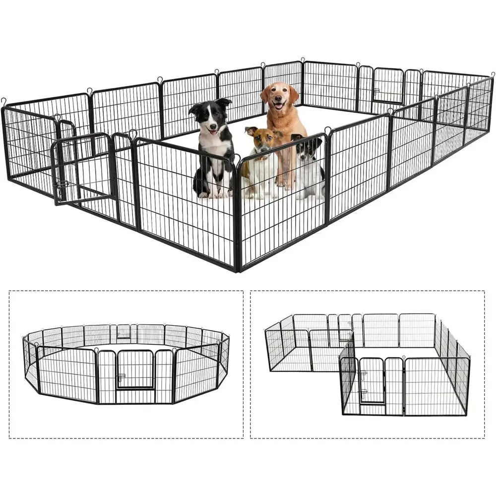 

Collapsible Metal Pet Playpen, 16-Panel Outdoor/Indoor Fence, 40 Tall, Lockable Double Door for Dogs & Pets