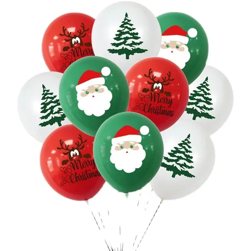 10pcs 12inch Christmas Balloons Christmas Print Latex Balloon Santa Claus Elk Xmas Christmas Tree Decorative For Home Globos