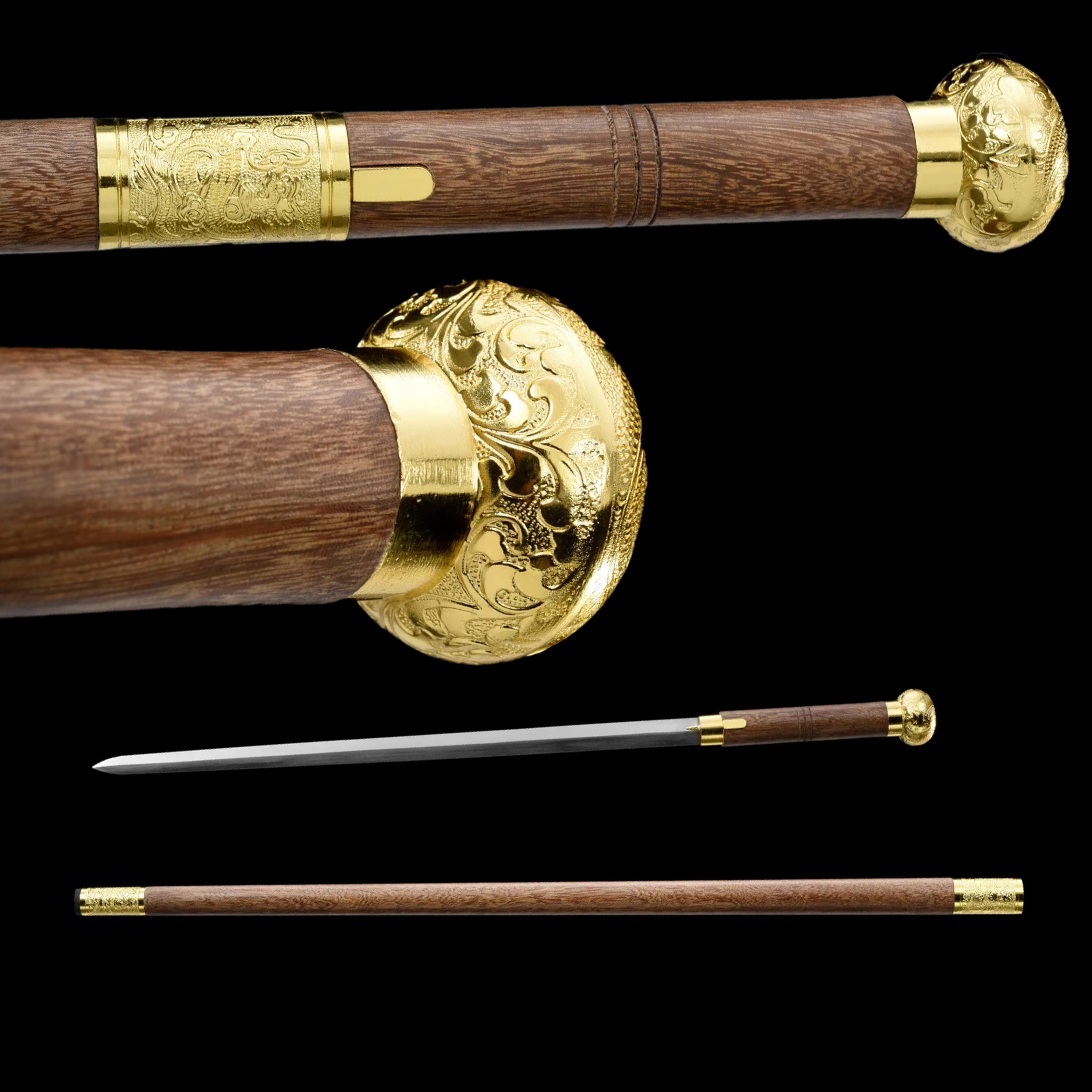 

full tang Medieval staff sword Damascus steel Battle preparation Pure copper carved feng Shui Lucky Gentleman Sword Sharp weapon