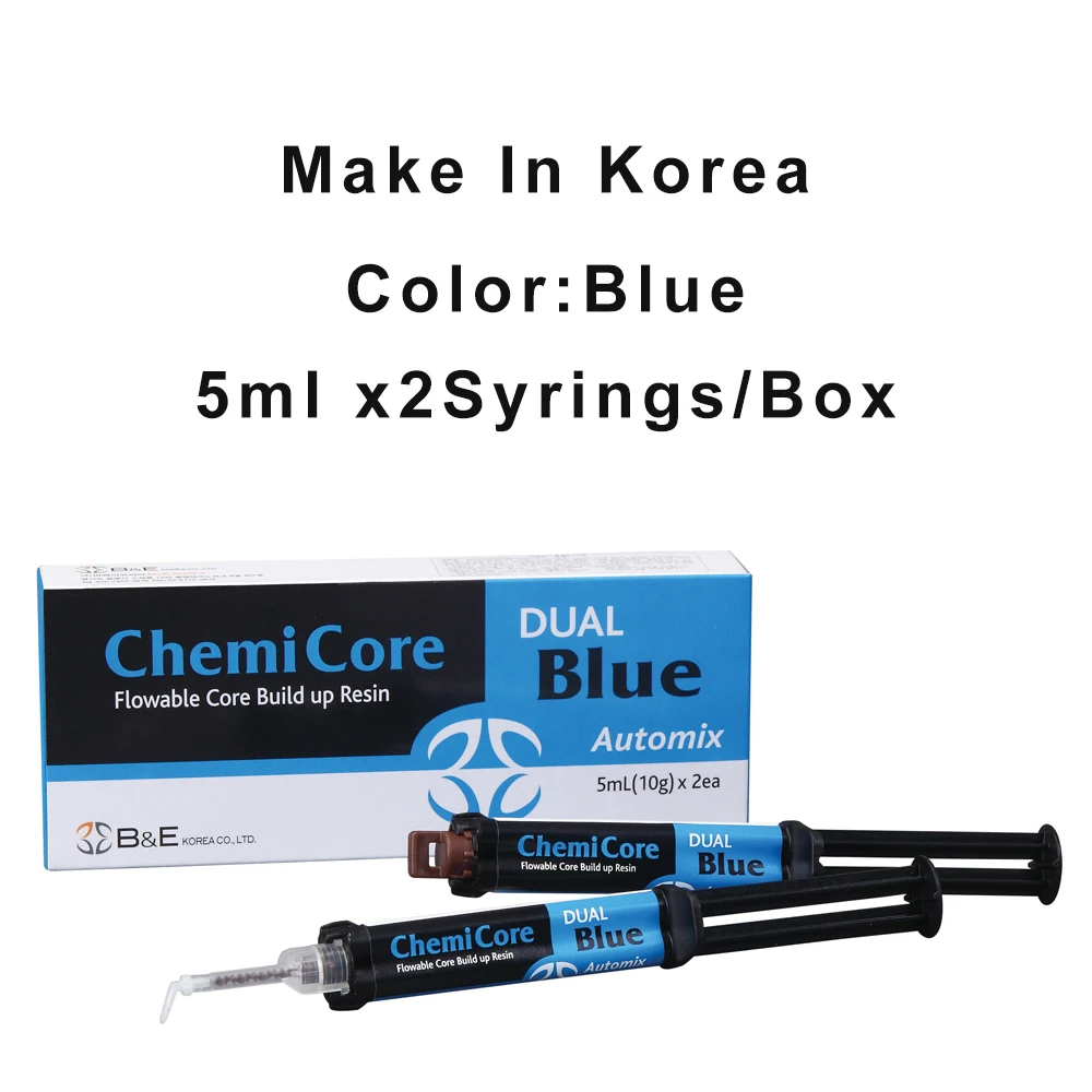 Dental Core Build Up Material Blue Dual Cure 5mlx2 Syringes Automix Abutment ChemiCore Post Cementation Dentistry Clinic Product