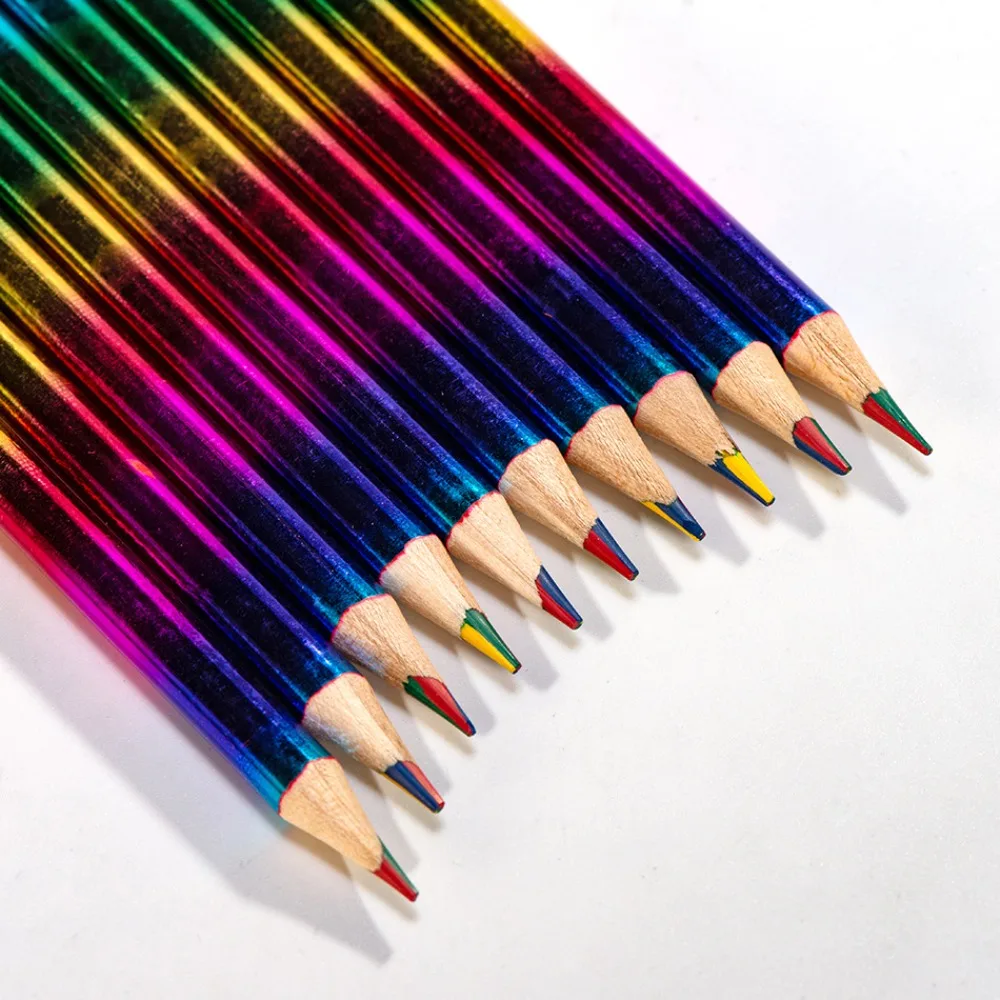 12Pcs HB Rainbow Pencils Colorful Pencils Concentric Rainbow Color Pencil Wooden Graffiti Crayons Rainbow Colour Pencil Set