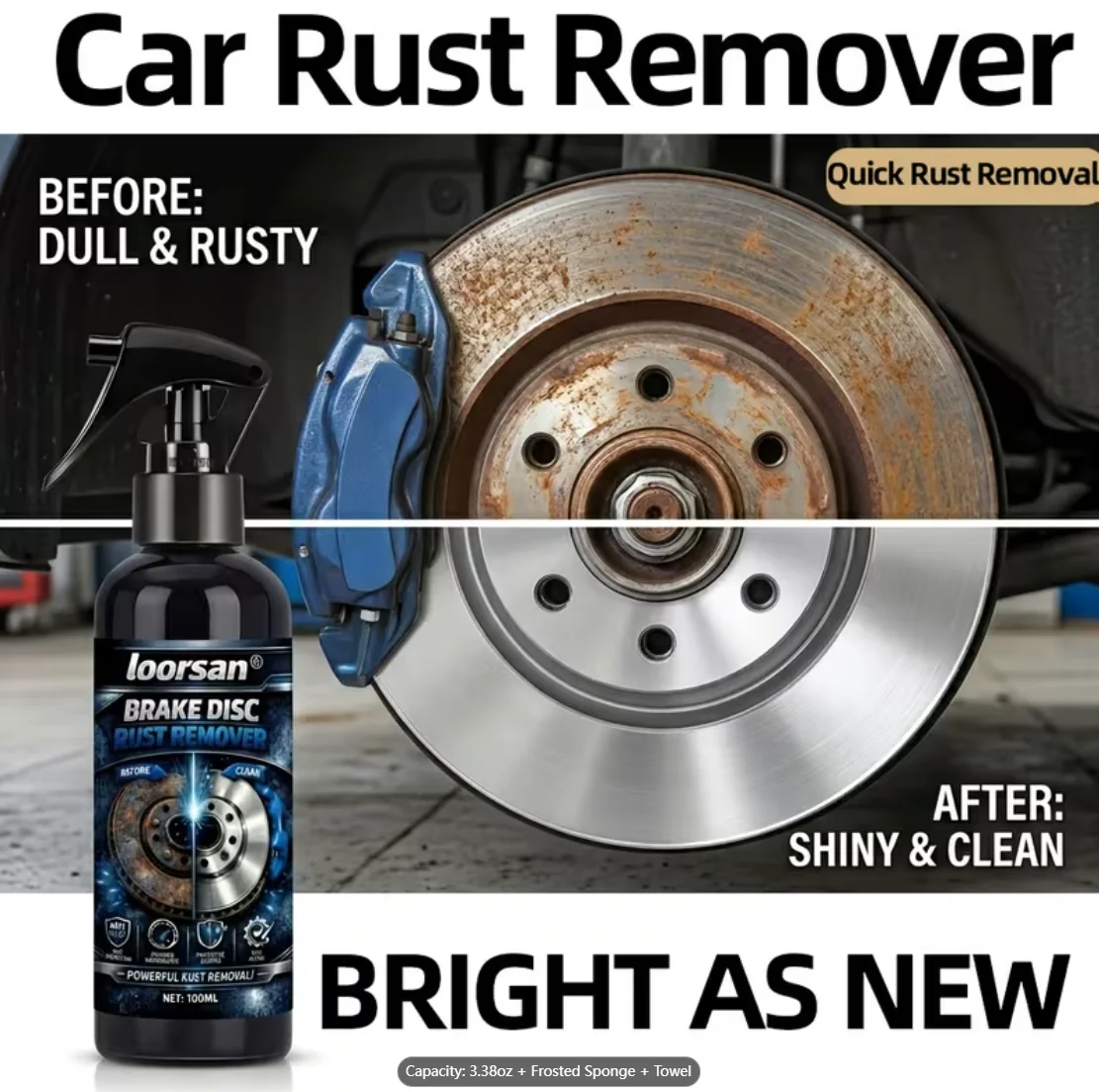 100ml Car Brake Disc Rust Remover Spray, Powerful Rust & Oxidation Cleaner for Wheel Hub, Auto Metal Surface, Car Maintenance, R